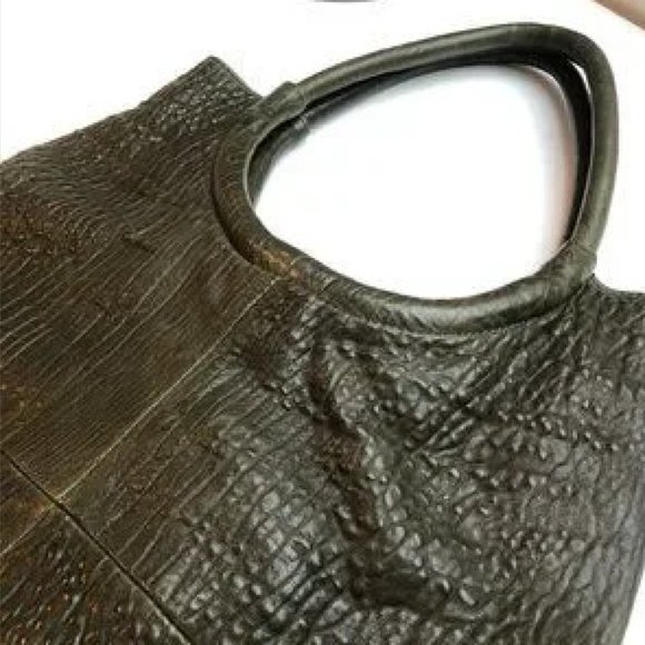 Genuine Leather Olive Green Tote - Picture 4 of 5